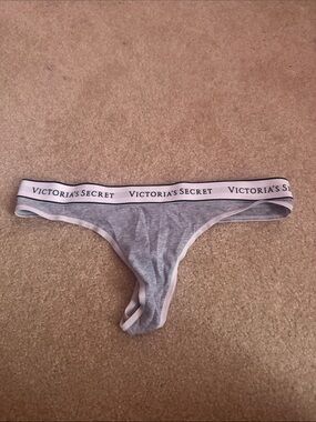 Victoria's Secret Gray with Light Pink Logo Thong